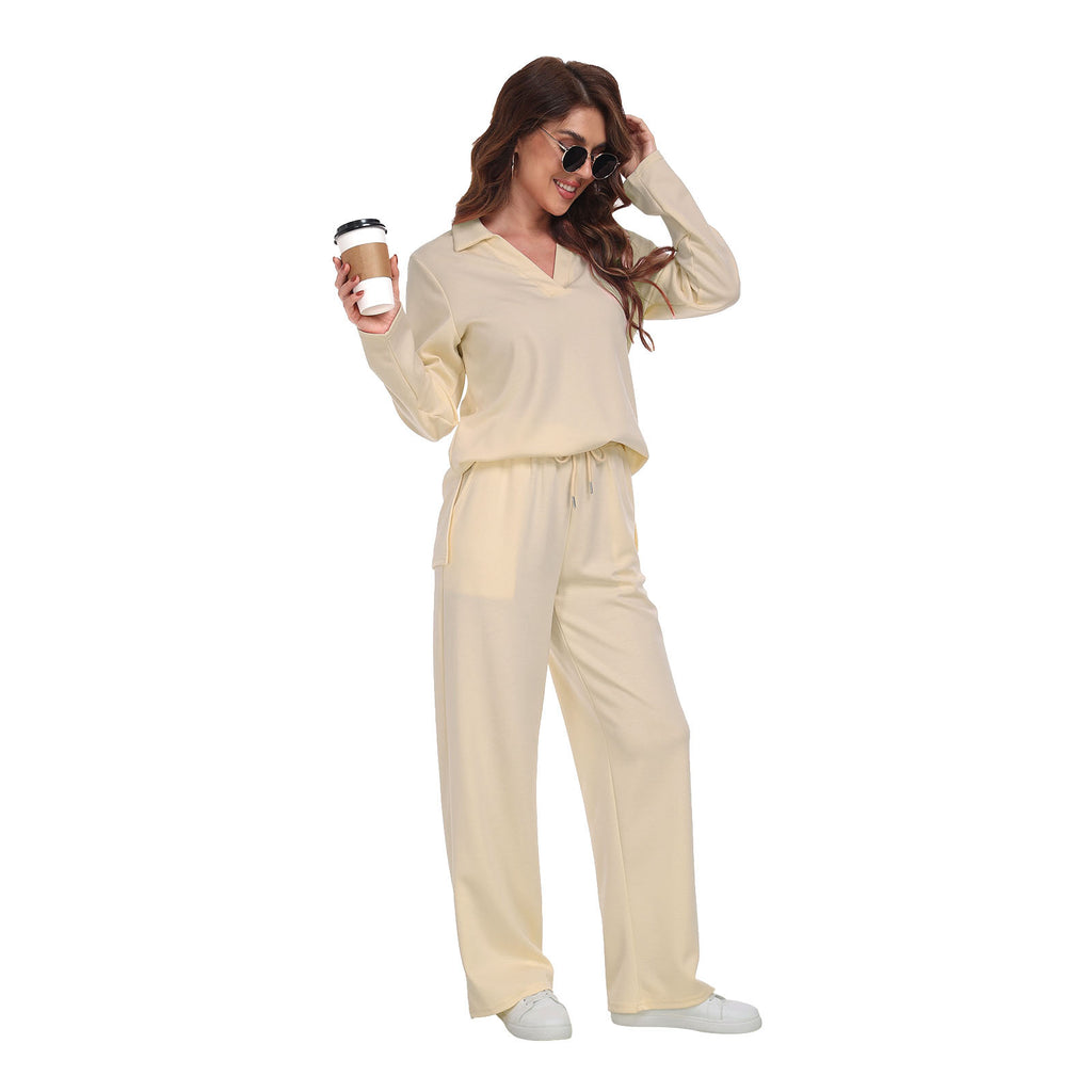 RONGTAI Women’s 2-Piece Tracksuit – Casual V-Neck Long Sleeve Sweatsuit Set