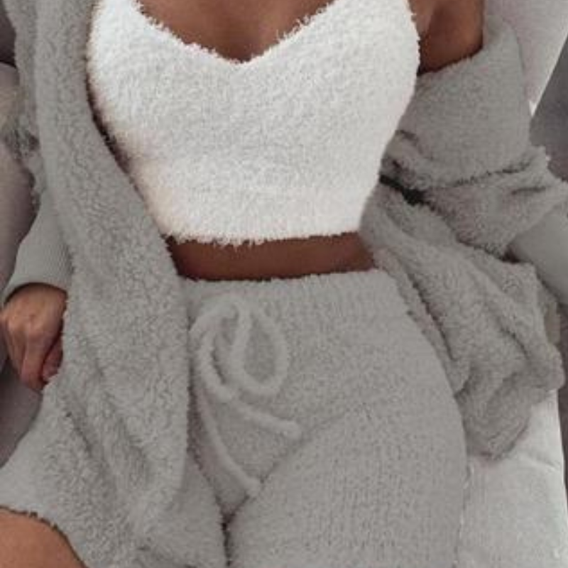 Women’s 3-Piece Pajama Set – Long Sleeve Crop Top, Tank & Drawstring Shorts