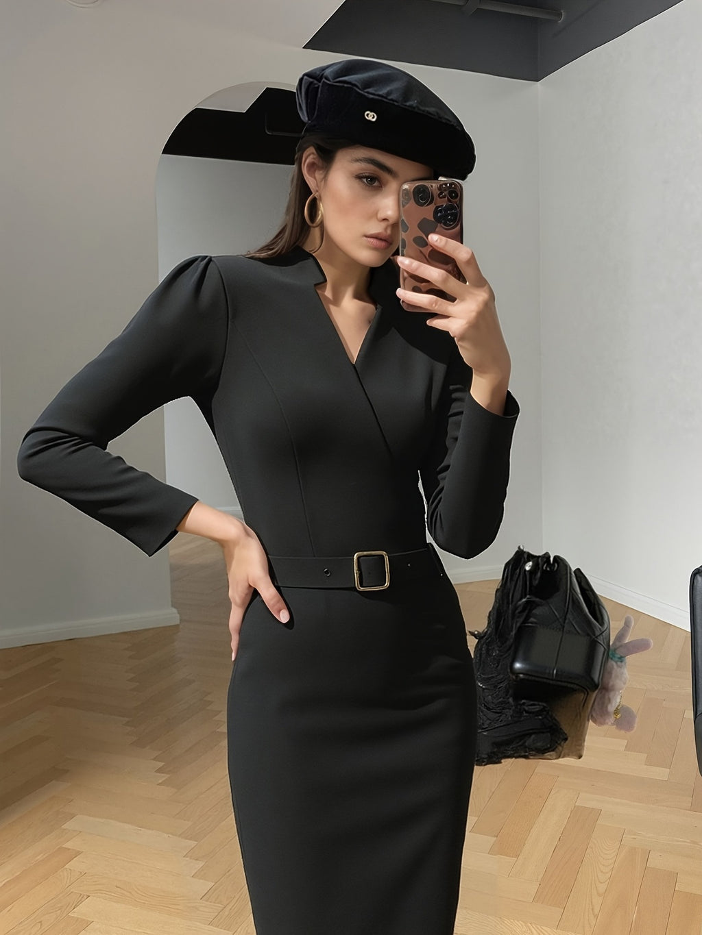 Women's Slim Fit V-Neck Office Dress – Long Sleeve Business Casual Outfit