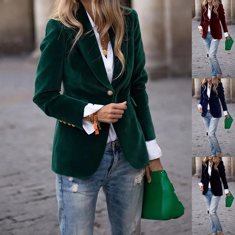 Elegant Velvet Lapel Blazer – Business Casual Jacket for Women